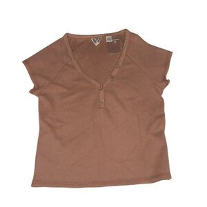 Roxy Coffee Date Tan Brown Waffle Short Sleeve Top Medium